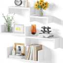 SRIWATANA Floating Shelves for Wall, Wall Shelves for Bathroom, Bedroom, Living Room, Kitchen, Office, Wood Shelves for Home Decor Set of 5 (Washed White)