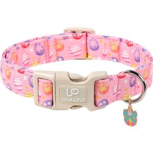 Easter Day Dog Collar, UP URARA PUP Easter Eggs Adjustable Pet Collar with Bowknot Charm, Colorful Eggs Dog Collars for Small Medium Large Dogs (XS)