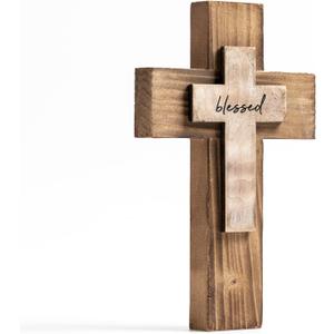 OKSQW Wall Wooden Christians Cross Spiritual Religious Cross Gifts With Hook on Hanging Wall Or Table With Blessed For Church Home Room Decoration For Christmas
