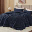 BEDELITE Fluffy Queen Comforter Set - Navy Blue Fleece Soft Comforter for Queen Size Bed, Luxury Warm Bedding Set for Winter, Fuzzy Bed Set 3 Pieces (1 Comforter, 2 Pillowcases) (Queen(88"x88"))