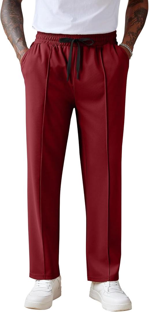 COOFANDY Men's Knit Sweatpants Lightweight Open Bottom Casual Pants Drawstring Jogger Yoga Pants with Pockets (Large, Wine Red)
