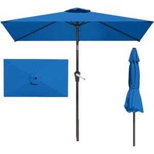 6.5' x 10' Rectangular Patio Umbrella Large Outdoor Market Umbrella w/UV Protection, Push Button Tilt and Crank Lift, Rectangle Table Umbrella for Garden, Deck, Pool, Patio, Royal Blue