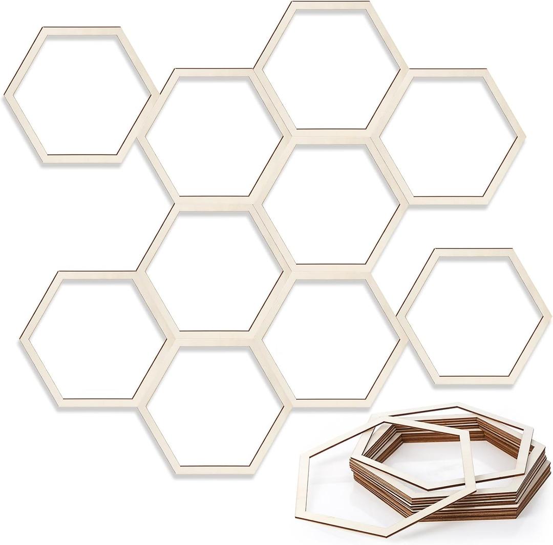 Gerrii 24 Pcs 8.2 Inch Honeycomb Decorations Unfinished Wooden Hexagon Wall Decor Hexagon Wall Stickers Decorative Wood Honeycomb Beehive Sign for Baby Shower Honeybee DIY Birthday Party Decor