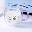 2 x Purple Cat Mug Cute Mugs Glass Double Wall Insulated Glass Espresso Cup, Kawaii Cup, Coffee Cup, Tea Cup, Milk Cup, Best gift for Office and Personal Birthday Christmas (Purple Cat)