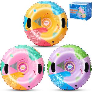 3Pack Snow Tubes, Snow Tubes Sleds for Sledding Inflatable Snow Tube, Thickened Heavy Duty Sleds for Winter with Handles, Cold-Resistant Inflatable Snow Toys,Snow Sleds for Family Outdoor Activities (01)