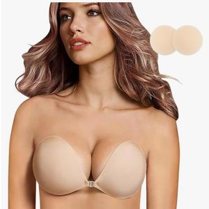 Adhesive Bra, Push-up Strapless Self-Adhesive Bra, Invisible Silicone Bra for Backless Dress Size C, Beige