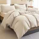 Sanracie Queen Size Comforter Set, Washed Cotton Linen Feel Bedding Comforter Sets 3 Pieces(1 Solid Wheat Colored Comforter +2 Pillowcases) Soft Lightweight Aesthetic Bedding Sets Queen All Season
