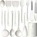 Thickened Silicone Kitchen Utensils Set, 600°F Heat Resistant Silicone Cooking Utensils, Spatula, Spoon, Whisk, Tongs, Kitchen Gadgets Sets for Nonstick Cookware, Dishwasher Safe BPA Free , Cream White 
