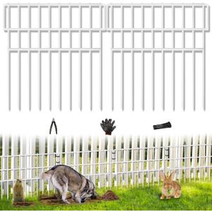 39.5ft(L) X 13 in (H) Animal Barrier Fence, 28 Panels No Dig Fence for Dogs, 1.52IN Gap Anti Digging Dog Barrier, Rustproof Metal Garden Edging Border Defense for Outdoor, Yard, Lawn, White