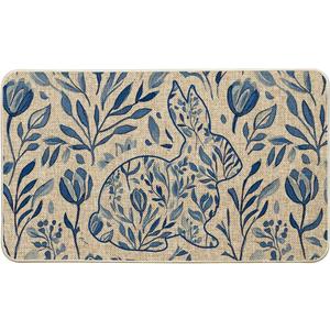 Artoid Mode Rabbit Bunny Flowers Easter Doormat, Home Decor Low-Profile Switch Rug Door Mat Floor Mat for Indoor Outdoor 17x29 Inch (Beige)