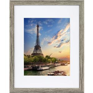 11x14 Picture Frame, Photo Frame Display 8x10 Pictures with Mat or 11x14 without Mat, Hang on the Wall, Gray