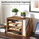 Creso Hom Mail Sorter, File Organizer Desktop, Wood Desk Organizer with 3 Adjustable Shelves, Mail Holder for Office, Home, Letter Sorter File Holders for Envelopes, Supplies Magazines, Rustic Brown