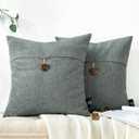 Phantoscope Pack of 2 Farmhouse Throw Pillow Covers Button Vintage Linen Decorative Pillow Cases for Couch Bed and Chair Gray 18 x 18 inches 45 x 45 cm
