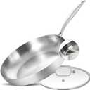 LOLYKITCH 12 Inch Tri-Ply Stainless Steel Frying Pan with Lid,Skillet,Induction Cooking Pan,Oven Safe and Detachable Handle