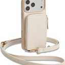 ZVE for iPhone 17 Pro Max Case Wallet with Card Holder,RFID Blocking Crossbody Strap Phone Cover for Women 6.9" Beige