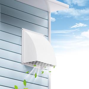 6 Inch Exhaust Vent Cover, HG Power Metal Dryer Vent Cover Outside with Removable Screen & Cushioned Non Return Flap, Air Wall Vent for House, AC, Opening Diameter: 5.7" (White)