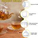 Glass Teapot Set 34 Oz/1000 ml Tea Kettle with Removable Infuser Tea Cups and Saucers Set of 6 Borosilicate Glass Pot for Blooming & Loose Leaf