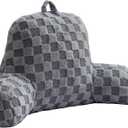 Aimuan Checkered Reading Pillow Bed Rest Wedge Backrest Checkerboard Pillow with Arms Back Support for Sitting Up in Bed Cushion Incline Rest Sleeping Snoring Pillow (Grey,Standard)