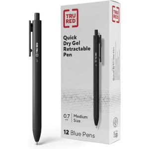 TRU RED Retractable Gel Pens, Medium Point 0.7mm, Black Ink, 12 Pack  QuickDry Pens for NoSmear Notes & Office Writing