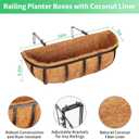 Legigo 2 Pack 16 Inch Window Box Deck Railing Planter with Coconut Liner, Balcony Rail Planters Horse Trough Window Planter Boxes, Metal Railing Hanging Flower Baskets for Outdoor Porch Fence Patio