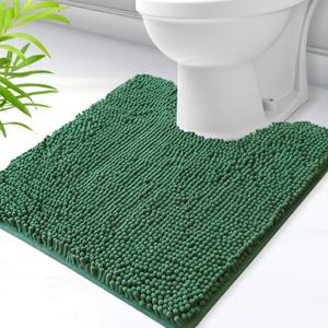 Toilet Rug U-Shaped,Super Absorbent Chenille Bathroom Rugs and Strong PVC Non-Slip Backing for Toilet RugsU Shaped Washable,Machine Washable,Bath Mats for Bathrooms,20"x 24",Dark Green