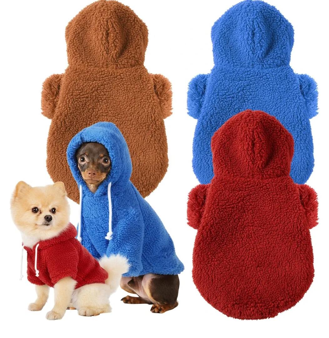 Reginary 3 Pcs Winter Fuzzy Dog Sweaters Girl Boy Dog Hoodies Puppy Hooded Sweatshirts, Warm Soft Fall Cold Comfort Pet Clothes Pet Coats for Small to Large(M)