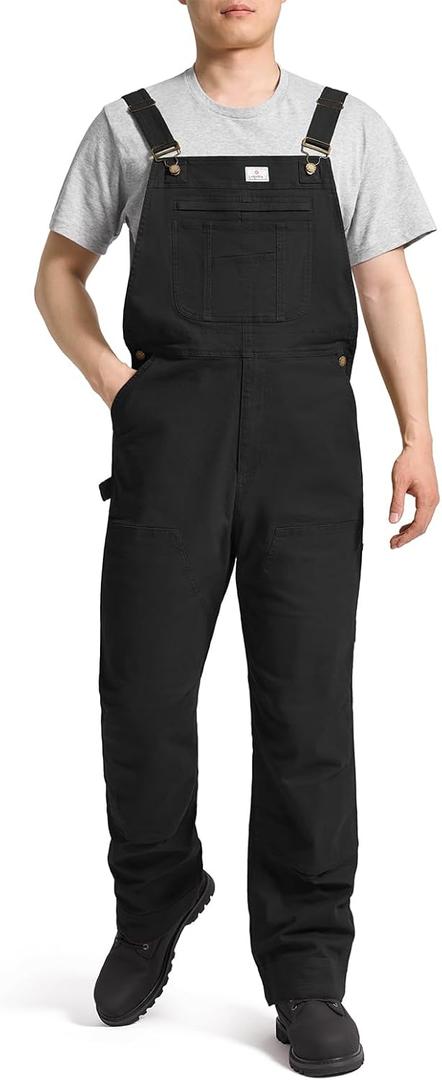 HISEA Mens Flex Canvas Bib Overalls, Men's Relaxed Fit Lightweight Stretch Work Overall with Adjustable Straps and Pockets