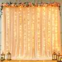 10x10ft Dark Champagne Backdrop Curtains with Lights Wrinkle Free Fabric Backdrop Curtain for Wedding Birthday Party Baby Shower Photo Shoot Bridal Shower Home Party Background Decorations