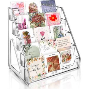Tall 5-Tier Acrylic Card Display Stand for Greeting Cards, Sports Cards, Postcards, Stickers & Brochures, Easy Snap-On Sticker Display Rack