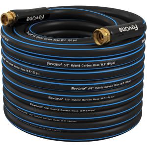 Fevone 75ft Heavy Duty Garden Hose, Lightweight and Flexible, 5/8" ID, Burst 600 PSI, Hybrid Polymer, Kink-Resistant, 3/4" GHT Solid Brass Fittings