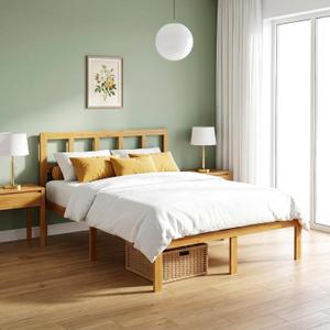 14 in Full Size Bamboo Platform Bed Frame with Tall Headboard No Box Spring,Natural