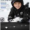 FREE SOLDIER Boys Girls Waterproof Ski Jacket Fleece Lined Warm Winter Snow Coat Kids Winter Jacket with Detachable Hood (Black)