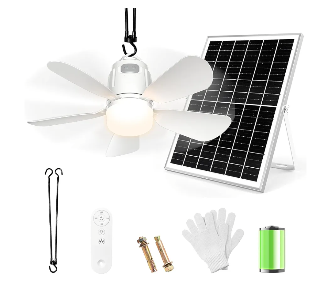 Solar Ceiling Fan Light, 20000mAh Portable Gazebo fan with 30W Solar Powered Fan with Remote Control, Outdoor Ceiling Fan with Light for Patios, Canopy, Shed, RV, Porch and Chicken Coop