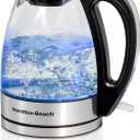 Hamilton Beach Glass Electric Tea Kettle, Water Boiler & Heater, 1 Liter, 1500 Watts for Fast Boiling, BPA Free, Cordless Serving, Auto-Shutoff & Boil-Dry Protection, Soft Blue LED (40930)