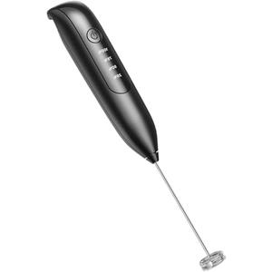Dynooper Electric Milk Frother Handheld: Rechargeable 3 in 1 - LED Digital Display with 3 Speeds Portable Stainless Steel Drink Foam Mixer - Charcoal Black