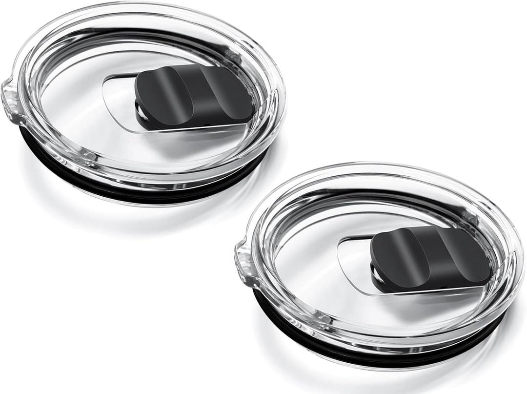 20oz Magnetic Tumbler Lid 2Pack,Compatible with Ozark Trail,Old Style Rtic,YETI Rambler and More,Magnetic Slider Switch Spill Proof Tumbler Cover (2 Pack, Black)