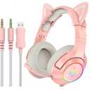 K9 3.5mm Wired Gaming Headset Removable Cat Ears Headphones Noise Canceling E-Sports Earphone with Microphone RGB LED Light Volume Control Mute Mic for Desktop PC