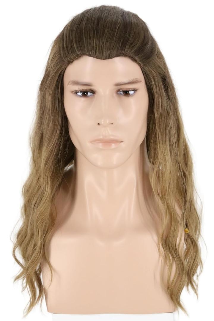 Men's Wig Brown Wave Wig for Cosplay Viking Warrior Wigs Halloween Party Costume Wig