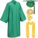 D DODOU Unisex Adult Matte Graduation Cap and Gown Set with Honor Cord Gold Stoles for College School Bachelor Graduates (Emerald Green, 45)