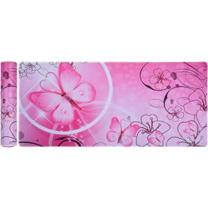 Large XXL Mat Gaming Mouse Pad Extended Full Desk Pad Pink Cute Mouse Pad with Waterproof Surface-Optimized Gaming Surface,Non-Slip Rubber Base Sticthed Edge Mousepad (35"x15.55"x0.08")-Pink Butterfly