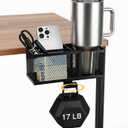 4 in 1 Metal Clip On Cup Holder Attachment for Gaming Desk or Table, Sturdy and Easy to Clamp, Attachable Anti-Spill Cup Holder for Salon Chair, Bedside, Water Bottles, Drinks, Headphones - Black