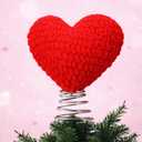 8.6" Valentine Day Knitted Tree Topper Heart Shape Tree Ornament Large Knitted Heart Hat for Valentine's Day Wedding Party Holiday Ornament Home Indoor Decor