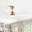 52" Ceiling Fans with Lights and Remote, Quiet DC Motor, 3 Reversible Blades, Modern Gold Ceiling Fan with 3-Color LED Light Fandelier for Bedroom Living Room