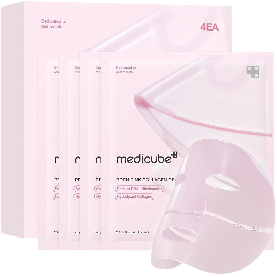 medicube Salmon DNA PDRN Pink Collagen Jelly Gel Mask | Overnight Face Mask for Glass Glow Skin- Elasticity, Hydrating, Firming and Moisturizing | Korean Skincare, 28g, 4ea