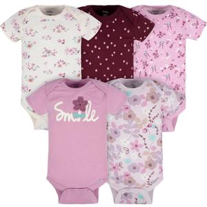 Gerber Unisex Baby 5-Pack Short-Sleeve Onesies (6-9 Months, Lavender Garden)