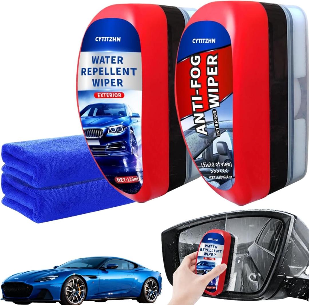 Car Windshield Water Repellent & Anti-Fog Treatment - Quick Interior & Exterior Glass Coating Kit, Rain Repellent Spray for Windows, Mirror, Paint Protection - Long-Lasting Visibility, Pack of 2