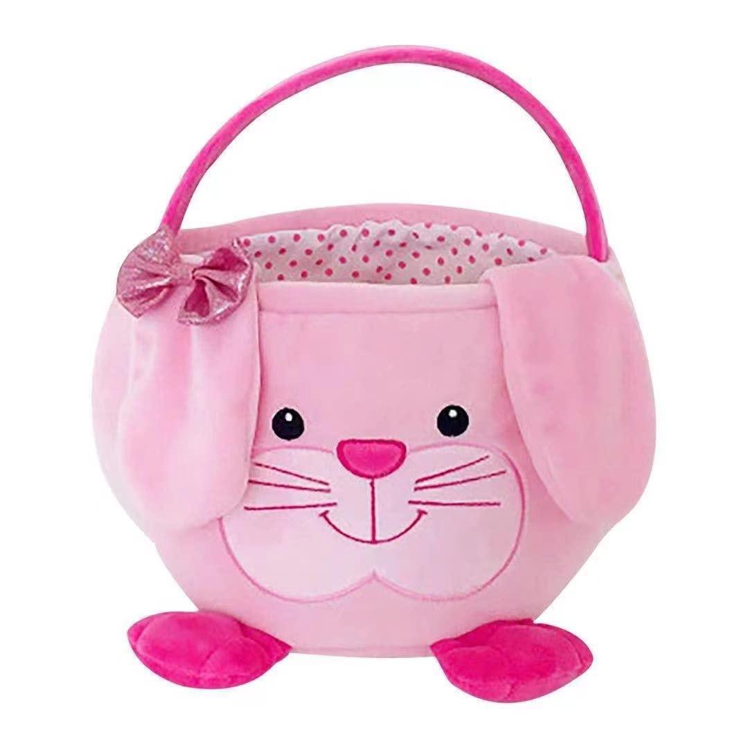 Easter Eggs Basket - 3D Cute Plush Empty Bucket with Foldable Ears - Perfect for Girls & Boys Easter Egg Hunts - Easter Baskets for Kids (2024 Pink)