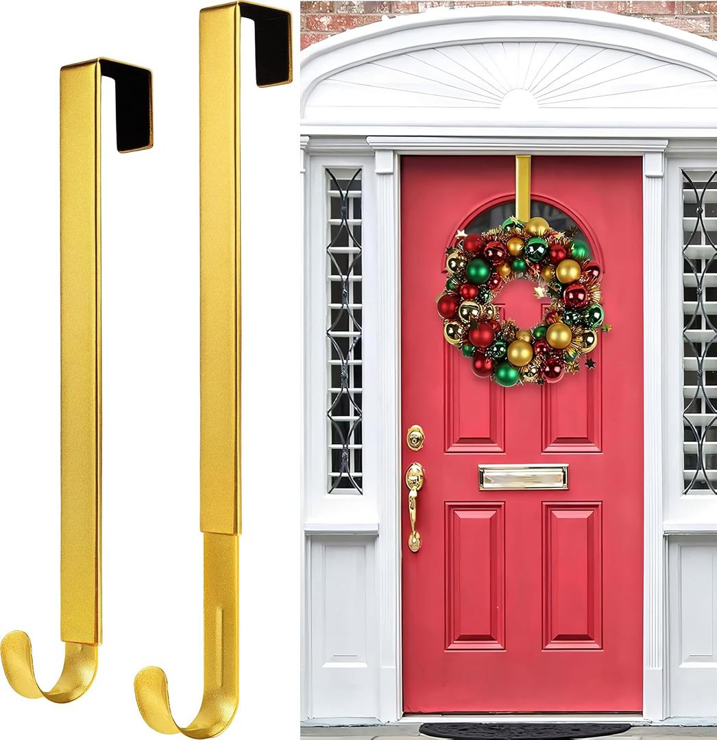 Gold Wreath Hanger, Christmas Decorations Adjustable Wreath Hangers for Front Door Adjustable from 14.9-25 Inches Over The Door Hooks Organizer Larger Hangers Festival Wreaths, Decorations Hook