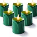 Homemory St. Patrick's Day 2" x 2" Green Timer Flickering Flameless Candles, 400+ Hour Battery Operated Votive Candles, 6Pack 3D Wick Electric Fake Candles for Party, Festival Celebration