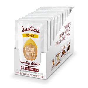 Honey Peanut Butter Squeeze Packs by Justin's, Gluten-free, Non-GMO, Responsibly Sourced, Pack of 10 (1.15oz each) (EXP 04/25/27)